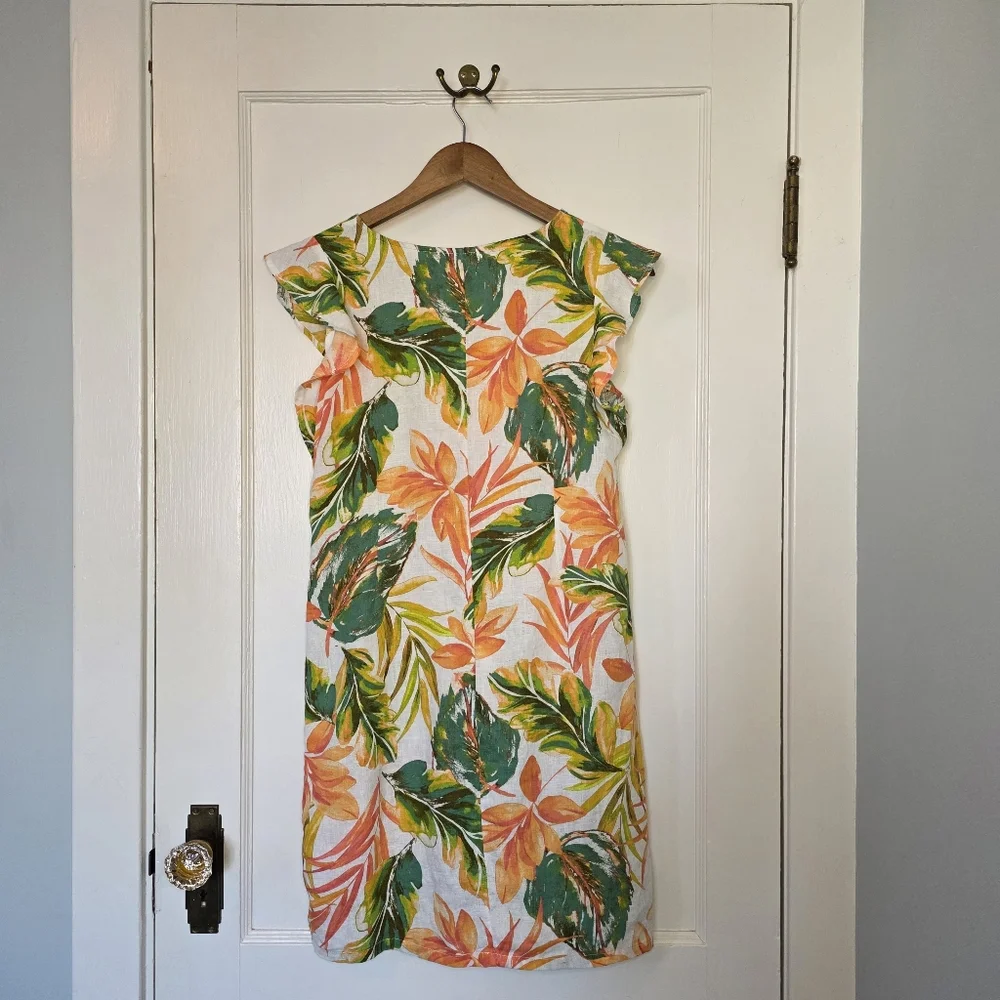 Nicole Miller New York – Floral Linen Dress – Size XS – Apricot, Green, Natural - Picture 4 of 5